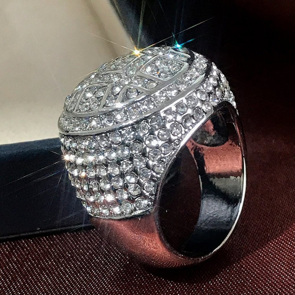 Fashion Luxury Full Crystal Zircon 925 Silver Plated Ring For Men, Unvn1